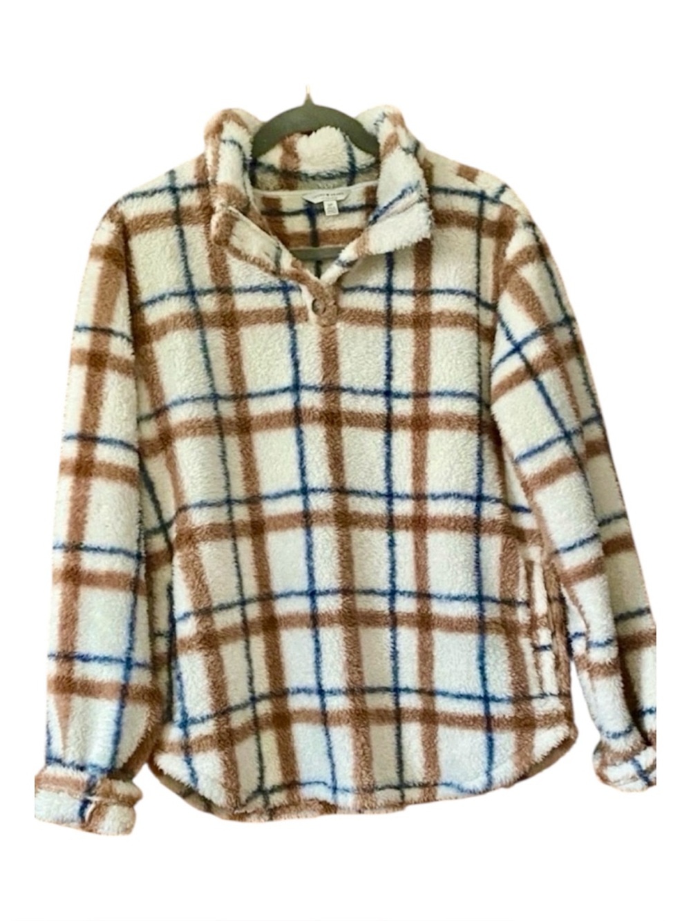 Lucky Brand Plaid Sherpa Fleece Quarter Snap Pullover Jacket Small